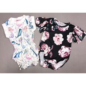 NWOT Lot of 2 Boutique One Piece Baby Girl Rompers 12 months